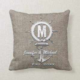 Almofada Casamento Monograma Rustic Linen Anchor