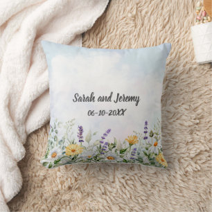 Almofada Casamento Personalizado com Aquarela de Flor Silve