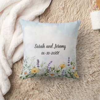 Almofada Casamento Personalizado com Aquarela de Flor Silve