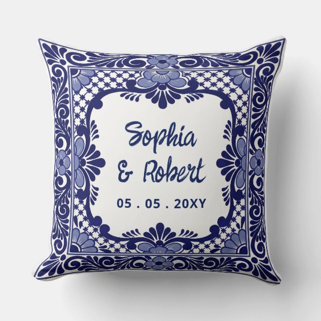 Almofada Casamento Talavera Azul Mexicano (Frente)