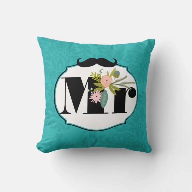 Almofada Casamento tema damasco de Chartreuse Turquoise Mod (Frente)