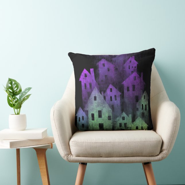 ALMOFADA CASAS ASSOMBRADAS DE HALLOWEEN ROXO E VERDE ESCURO (Cadeira)