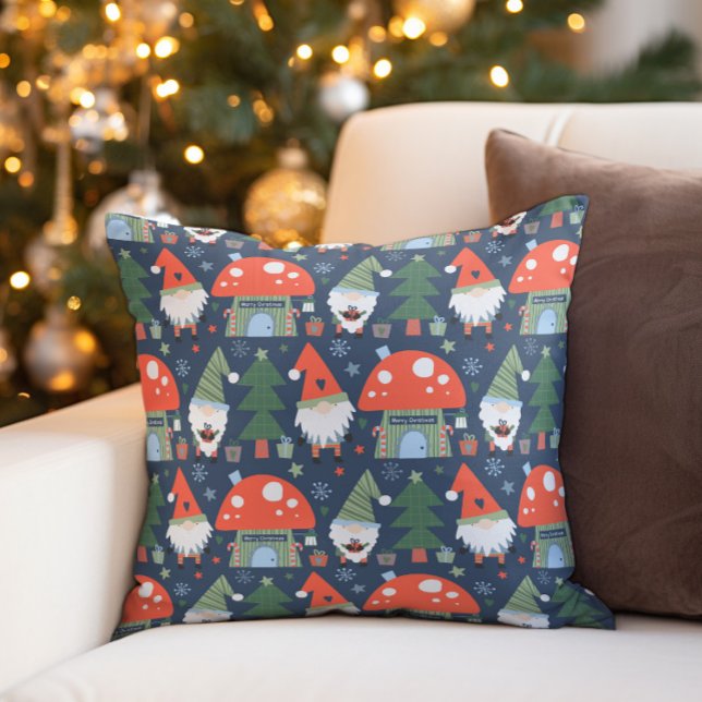 Almofada Casas de Cogumelo dos Gnomos de Natal Feriado (Christmas gnomes pillow)