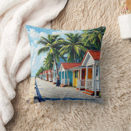 Almofada Casas de Praia Coloridas e Vibrantes