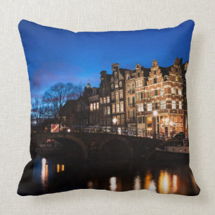 Almofada Casas do canal de Amsterdão na noite