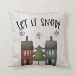 Almofada Casas Saltbox Primitivas e Flocos de Neve