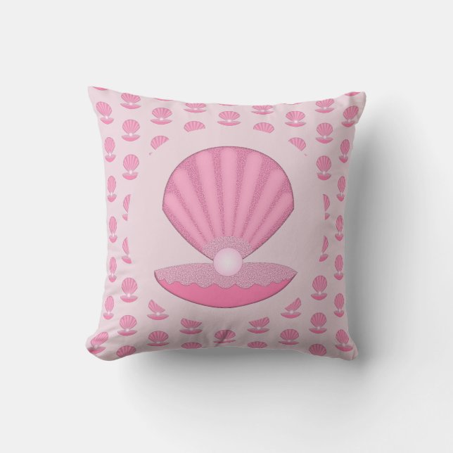 Almofada Casca de Ostra e Pérola de Bebê Rosa Padrão (Frente)