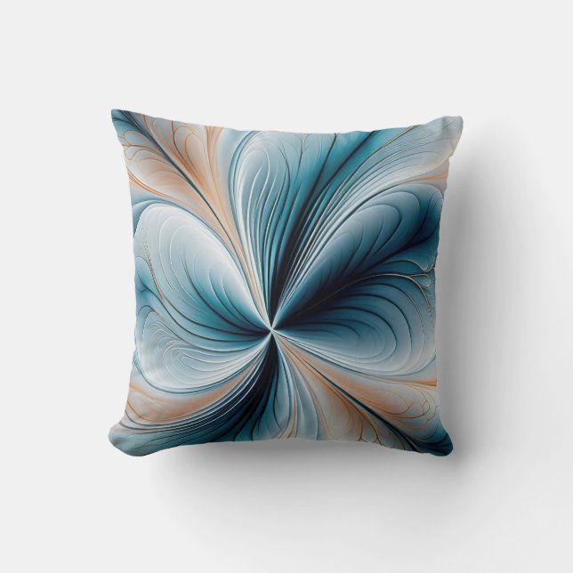 Almofada Cascata Floral - Fluxo Abstrato em Teal Suave e Do (Frente)
