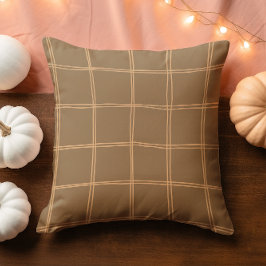 Almofada Castanho de outono e Grelha de Creme desenhados à