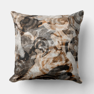 Almofada Castanho Tan Espiral Moderno Abstrato Neutro Grung