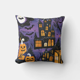 Almofada Castelo Assombrado Abóbora de Halloween Sinistro