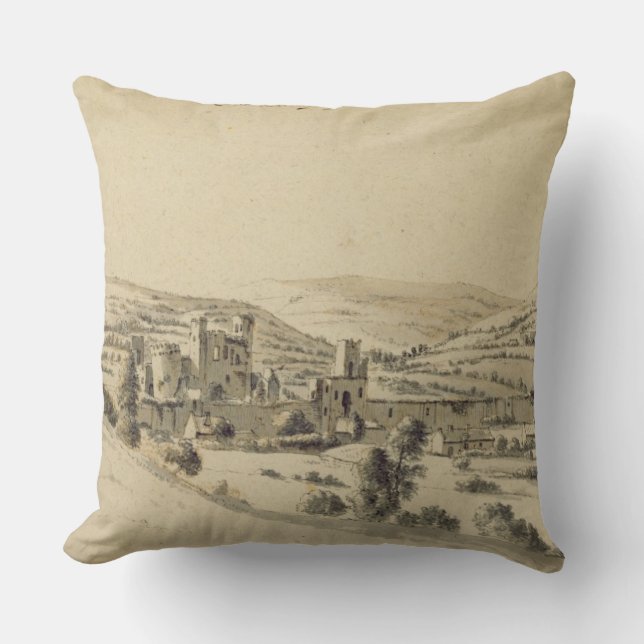 Almofada Castelo de Caerphilly (caneta, tinta e lavagem no (Frente)