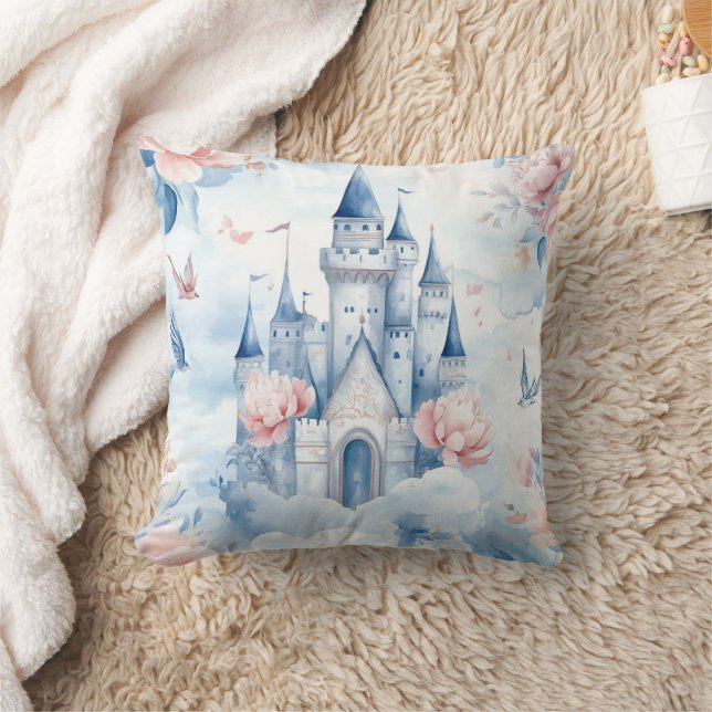 Almofada Castelo Encantado em Flor Pastel Conto de Fadas Fl (Cobertor)