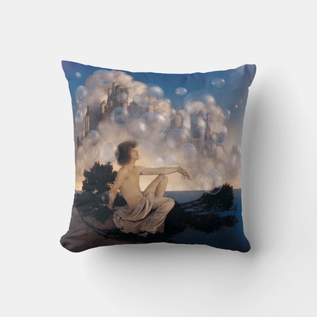 Almofada Castelos no Ar de Maxfield Parrish 1904 Fantasia V (Frente)