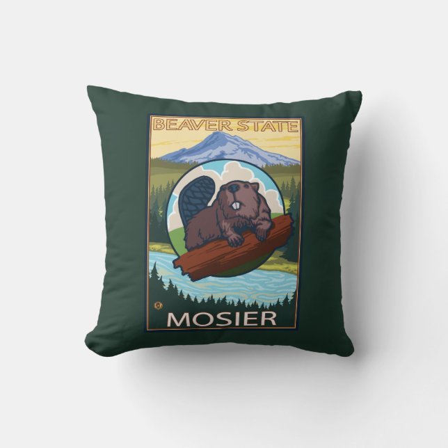 Almofada Castor & capa do Mt. - Mosier, Oregon (Frente)