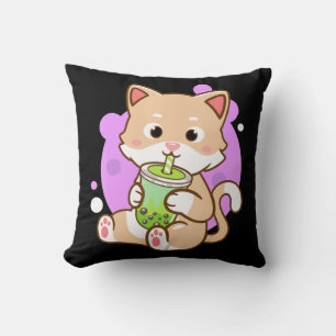 Almofada Cat Boba Kawaii Bubble Tea Anime Neko Girls Teenag