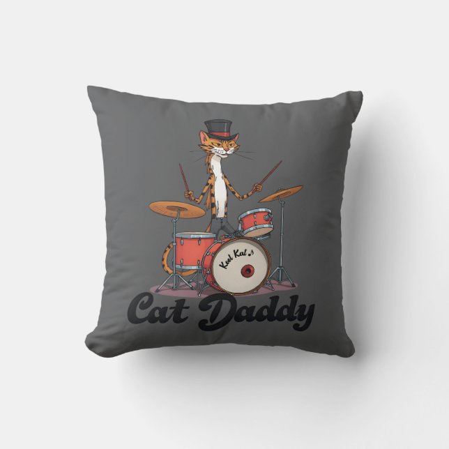 Almofada Cat Daddy Musician Drummer Tabby Cats Music Lover (Frente)