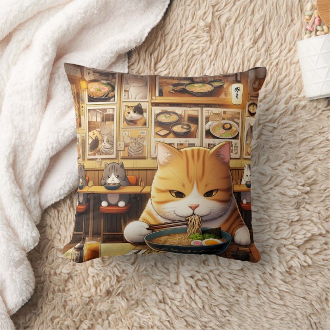Almofada Cat Eating Ramen v1 (Cobertor)