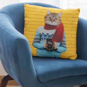Almofada Cat Fotografia em Vintage Sweater Quirky