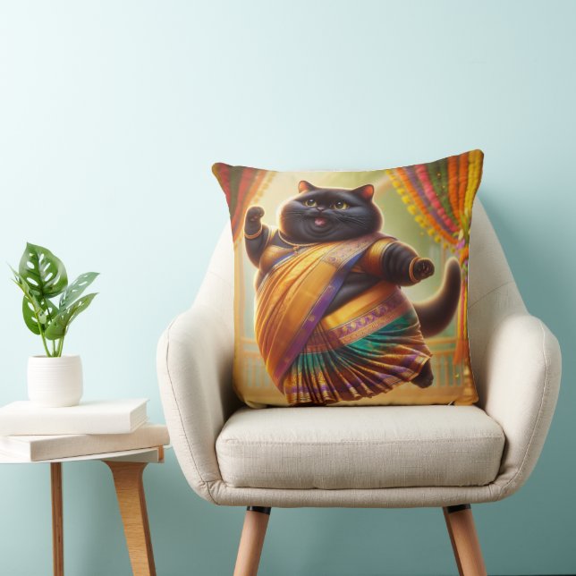 Almofada Cat in Indian clothes and dancing (Cadeira)