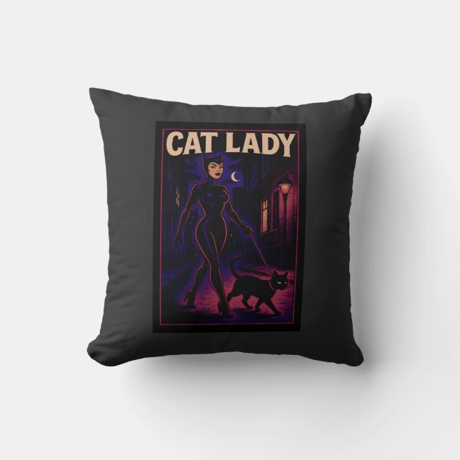 Almofada Cat Lady -Cats Art Lover- City Night Comic Graphic (Frente)