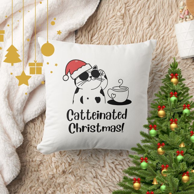 Almofada Catteinated Christmas Coffee and Cat Lover Holiday (Criador carregado)
