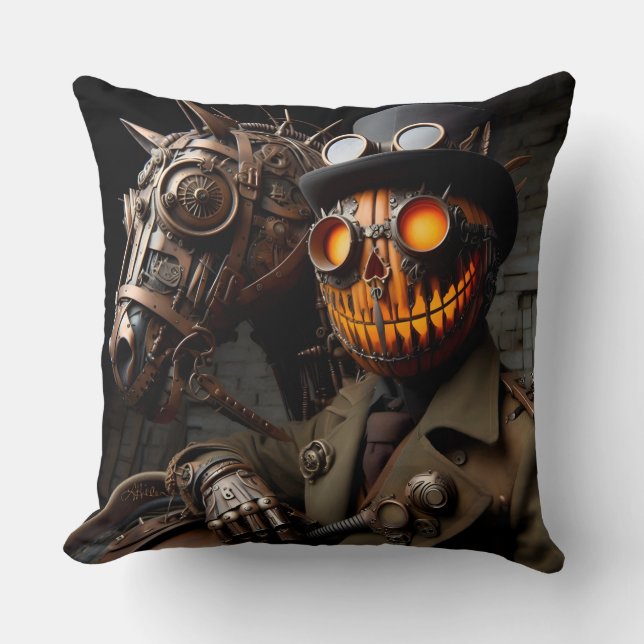 Almofada Cavaleiro Abóbora de Halloween Steampunk (Frente)