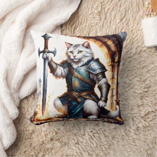 Almofada Cavaleiro de Gato Corajoso em Armadura com Espada
