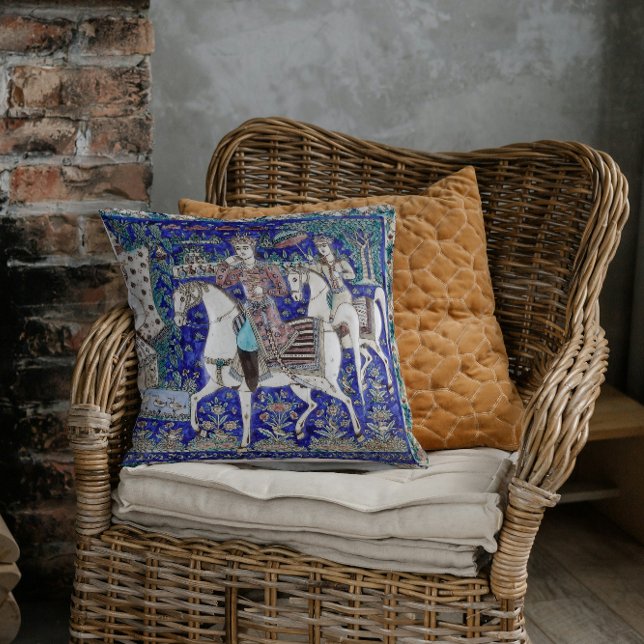 Almofada Cavaleiros persas Romance céu azul branco azul | (Criador carregado)