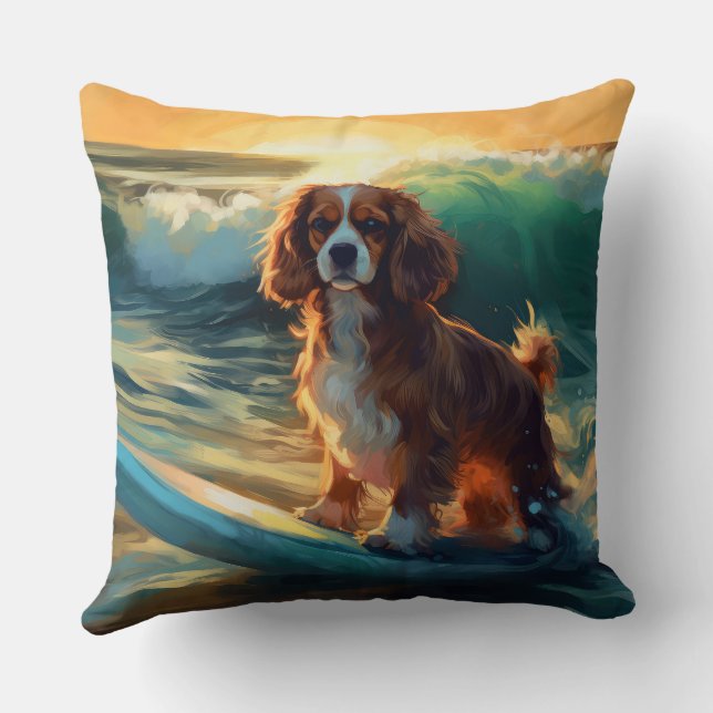 Almofada Cavalier King Beach Surfing Painting (Verso)
