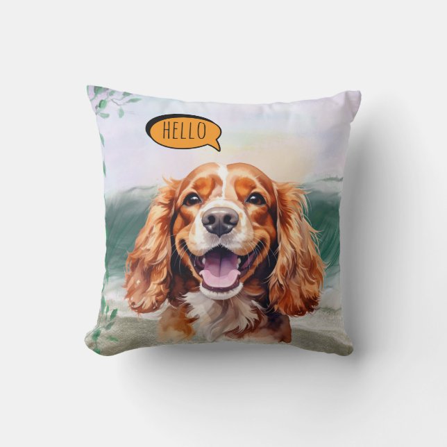Almofada Cavalier King Charles Spaniel Alegre em Aquarela (Frente)