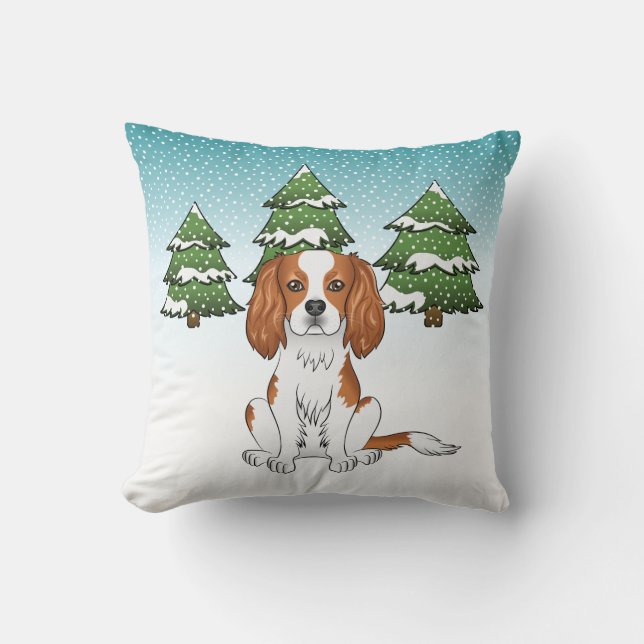 Almofada Cavalier King Charles Spaniel Blenheim no Inverno (Frente)