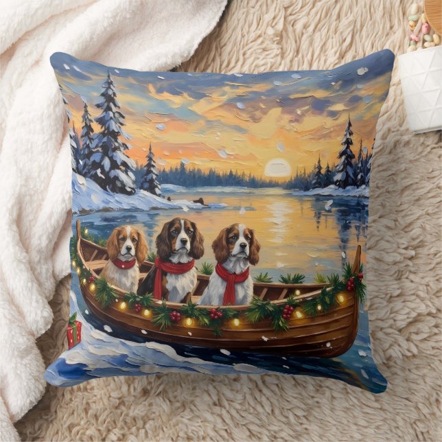 Almofada Cavalier King Charles Spaniel Christmas Boat (Cobertor)