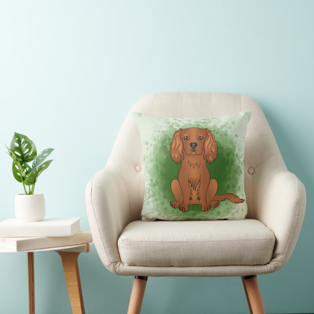 Almofada Cavalier King Charles Spaniel de Ruby em Verde (Cadeira)