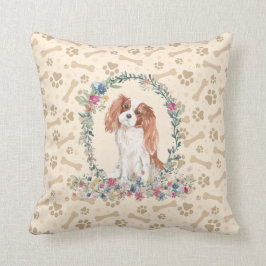 Almofada Cavalier King Charles Spaniel Dog Paw Print Floral