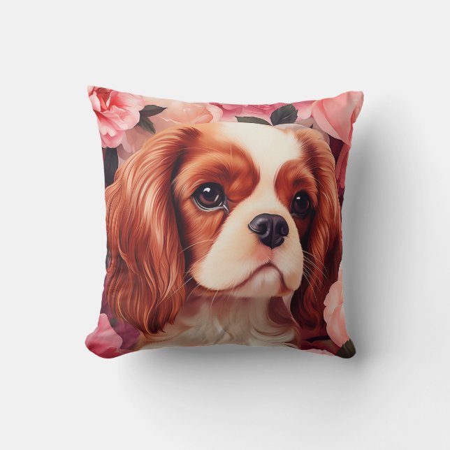 Almofada Cavalier King Charles Spaniel em Rosas (Frente)