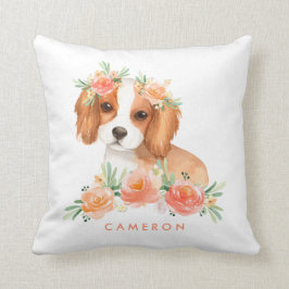 Almofada Cavalier King Charles Spaniel Peach Floral Nursery
