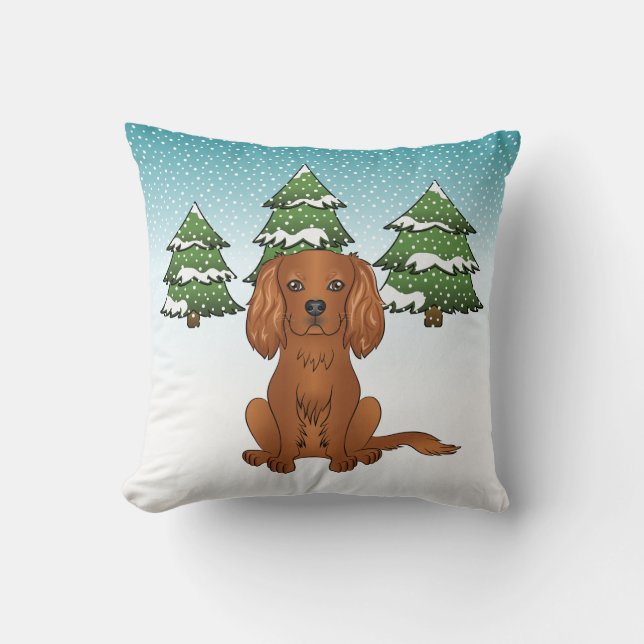 Almofada Cavalier King Charles Spaniel Rubi no Inverno (Frente)