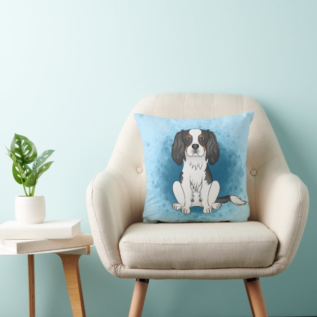 Almofada Cavalier King Charles Spaniel Tricolor em Azul (Cadeira)