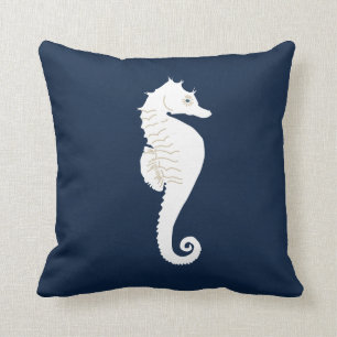 Almofada Cavalo Branco do Travesseiro decorativo Azul marin