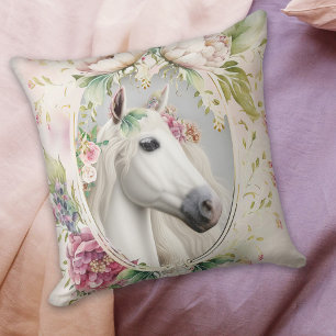 Almofada Cavalo Branco Floral Romântico