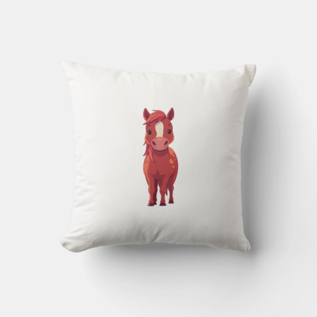 Almofada Cavalo castanho vermelho adorável  (Frente)