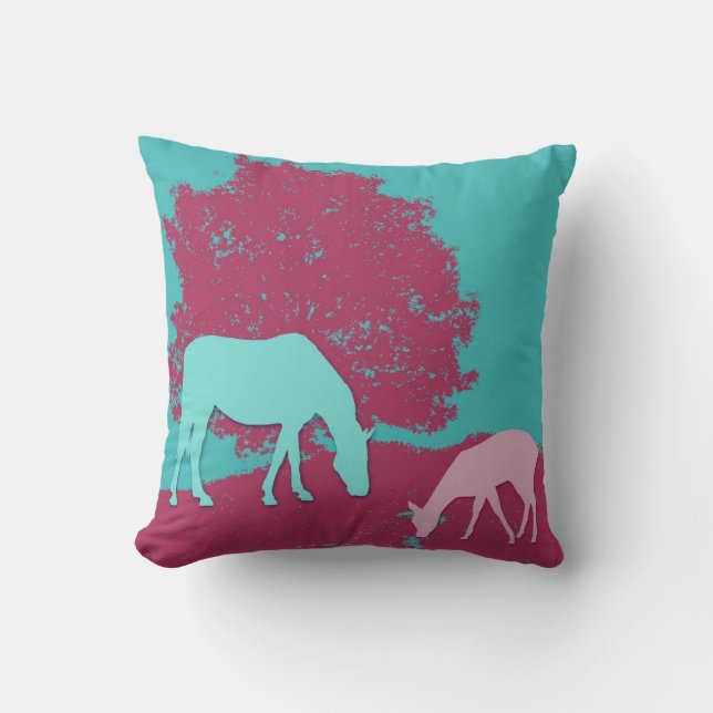 Almofada Cavalo da cerceta e travesseiro cor-de-rosa dos (Frente)