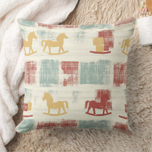 Almofada Cavalo de Balanço Shabby Chic com Padrão Xadrez