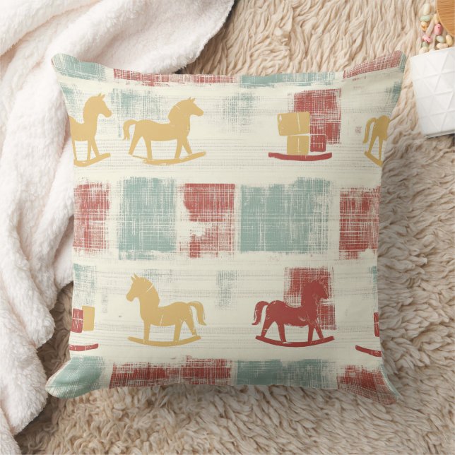 Almofada Cavalo de Balanço Shabby Chic com Padrão Xadrez (Cobertor)