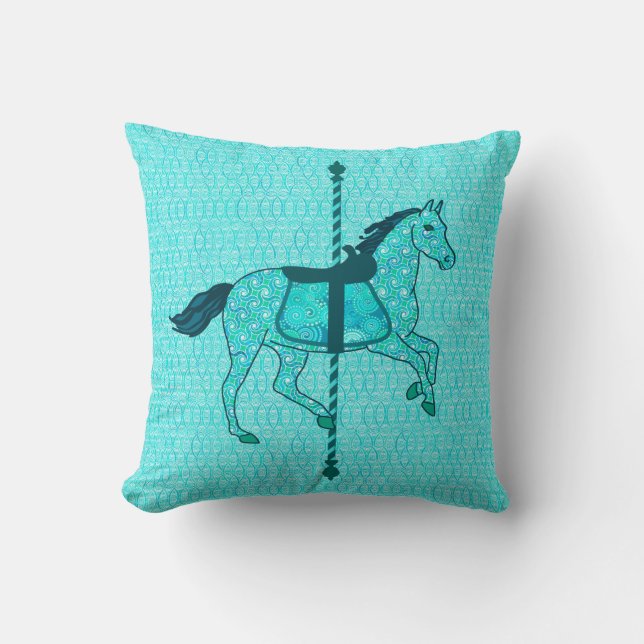 Almofada Cavalo de Carrossel - Turquesa e Aqua (Frente)