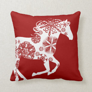 Almofada Cavalo de Natal de Floco de Neve Vermelho e Branco
