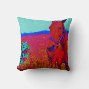 Almofada Cavalo de Natal Retro com visco e laço vermelho