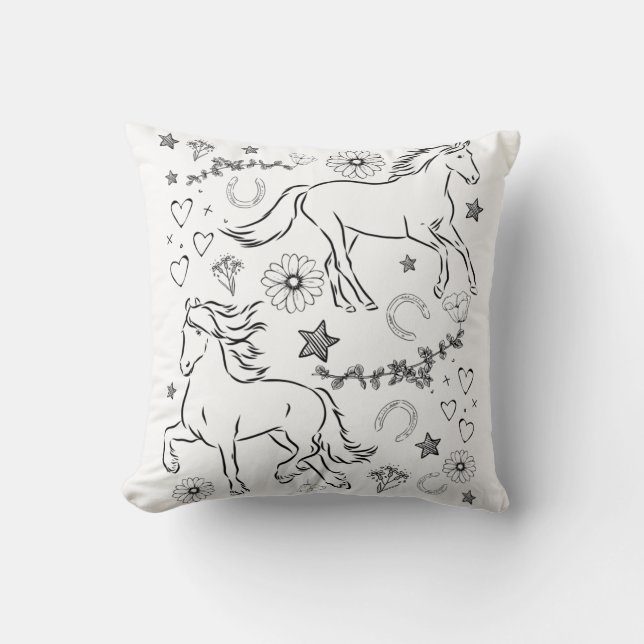 Almofada Cavalo Doodle Colorir  (Frente)