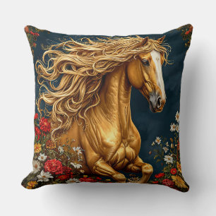 Almofada Cavalo Dourado com Crina Fluindo